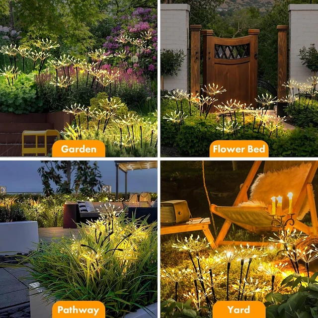 Alt view image 3 of 6 - Kwaiffeo Solar Garden Lights 120 LED Decorative Firework Lights 2-Pack Warm