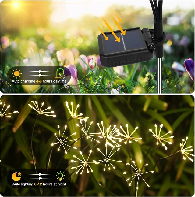 Alt view image 6 of 6 - Kwaiffeo Solar Garden Lights 120 LED Decorative Firework Lights 2-Pack Warm