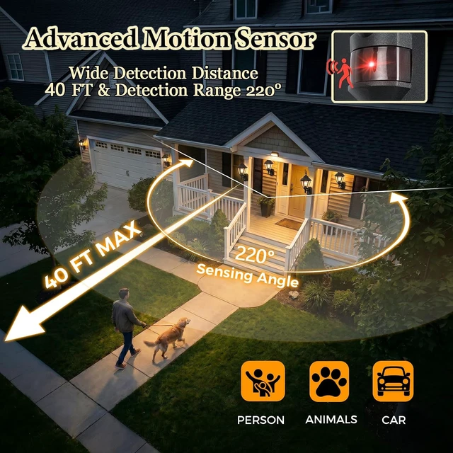 Alt view image 3 of 7 - Porch Lights Outdoor Motion Sensor Wall Sconce Anti-Rust Aluminum, Exterior Outdoor Wall Lights Dusk to Dawn Porch Light Fixture Wall Mount for House Outside Patio