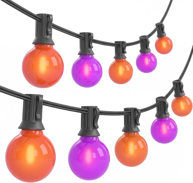 Main image of Orange Purple String Lights, 50FT Halloween Lights with 25 G40 LED Bulbs