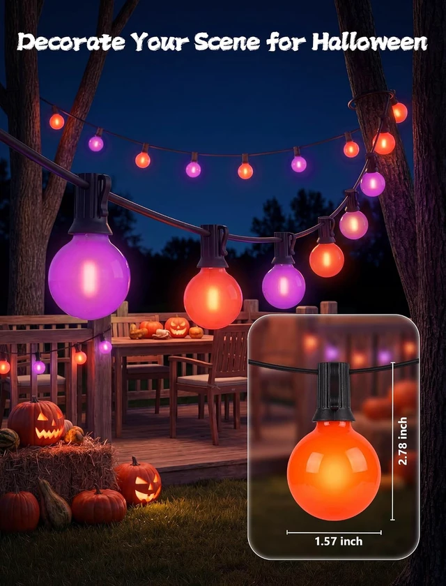 Alt view image 6 of 7 - Orange Purple String Lights, 50FT Halloween Lights with 25 G40 LED Bulbs