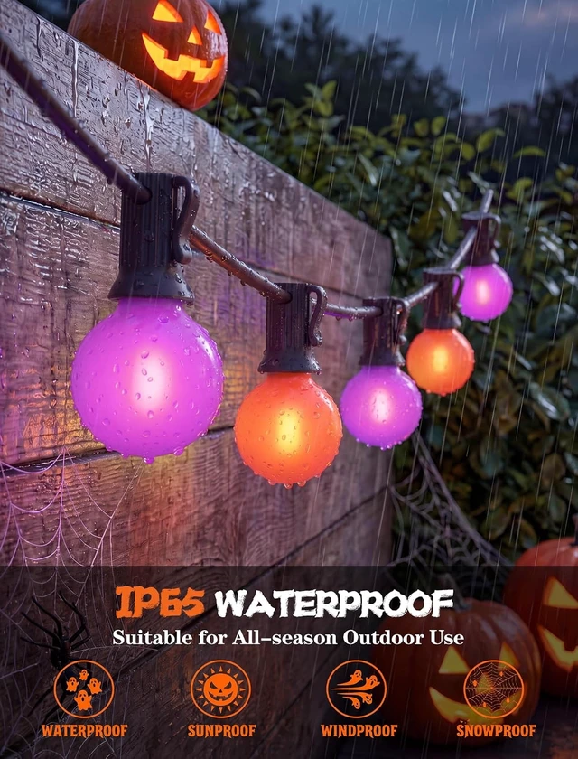 Alt view image 4 of 7 - Orange Purple String Lights, 50FT Halloween Lights with 25 G40 LED Bulbs