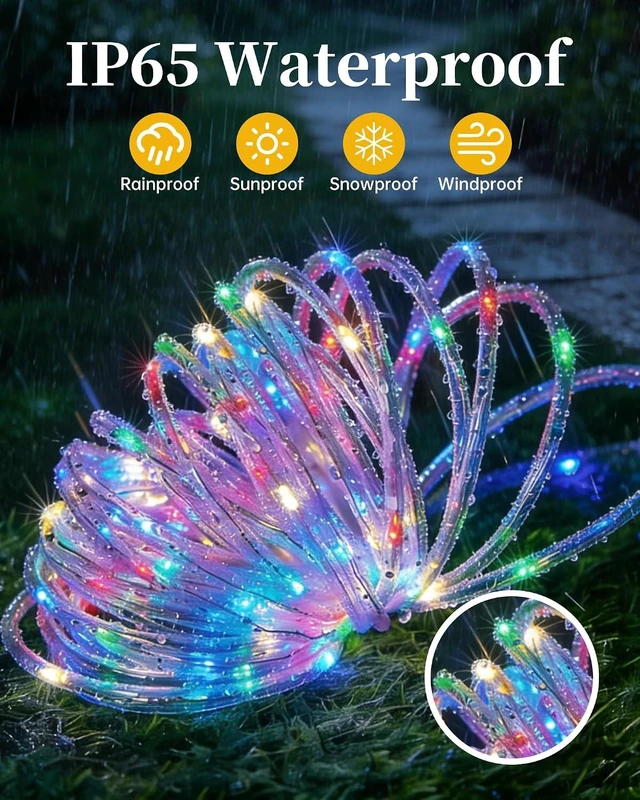 Alt view image 2 of 7 - Solar Rope Lights Outdoor, 2 Packs Total 144FT 400LED Solar String Lights with 8 Lighting Modes, Waterproof Solar Powered Fairy Lights for Party Garden Yard Home Holiday Tree Decoration, Multicolor