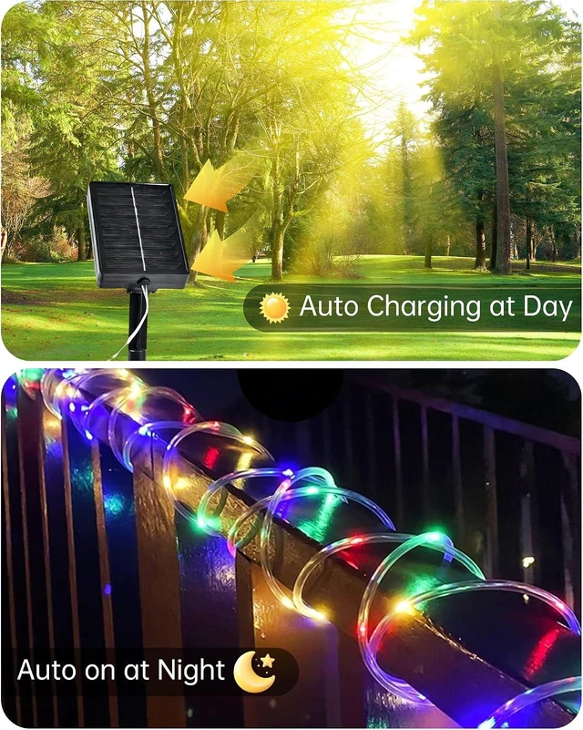 Alt view image 4 of 7 - Solar Rope Lights Outdoor, 2 Packs Total 144FT 400LED Solar String Lights with 8 Lighting Modes, Waterproof Solar Powered Fairy Lights for Party Garden Yard Home Holiday Tree Decoration, Multicolor