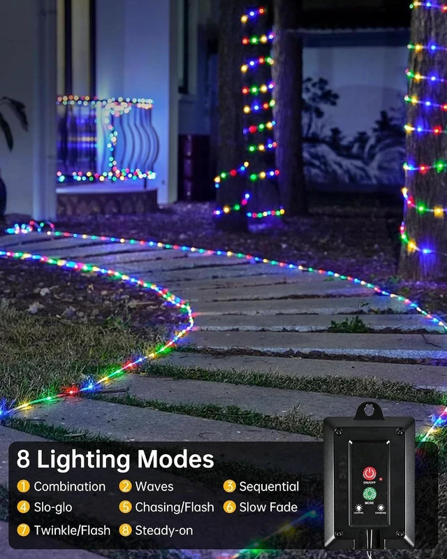 Alt view image 5 of 7 - Solar Rope Lights Outdoor, 2 Packs Total 144FT 400LED Solar String Lights with 8 Lighting Modes, Waterproof Solar Powered Fairy Lights for Party Garden Yard Home Holiday Tree Decoration, Multicolor