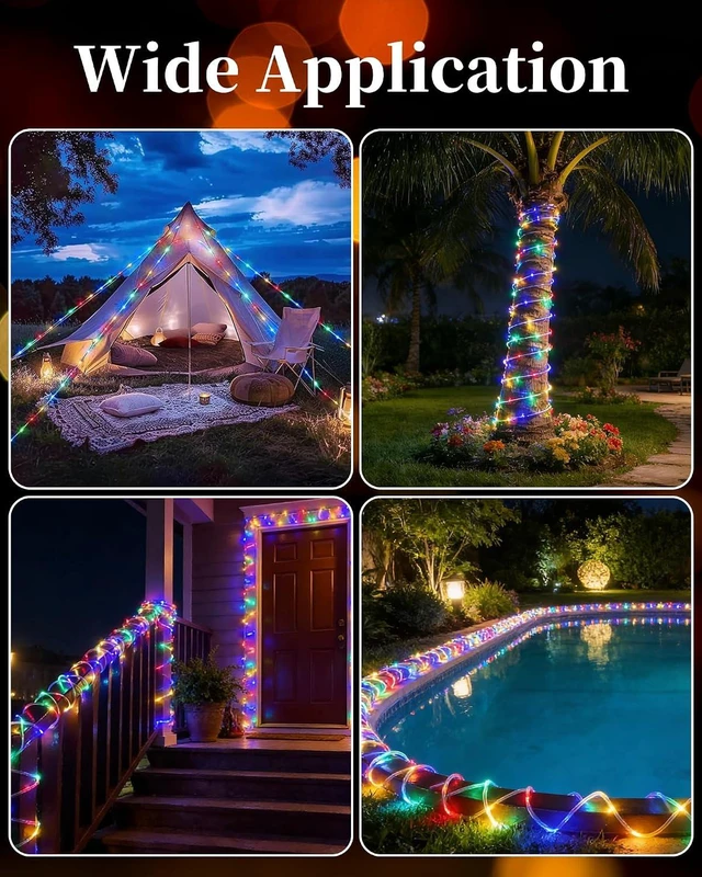 Alt view image 6 of 7 - Solar Rope Lights Outdoor, 2 Packs Total 144FT 400LED Solar String Lights with 8 Lighting Modes, Waterproof Solar Powered Fairy Lights for Party Garden Yard Home Holiday Tree Decoration, Multicolor