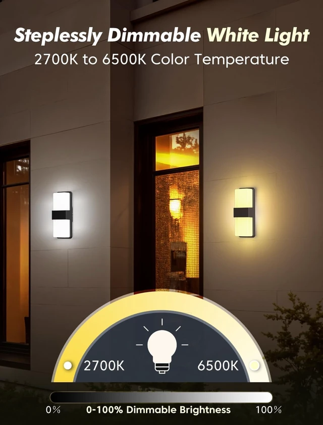 Alt view image 2 of 7 - FILIYANO RGB LED Outdoor Wall Lights, Smart WiFi, IP65 Waterproof, 2 Pack