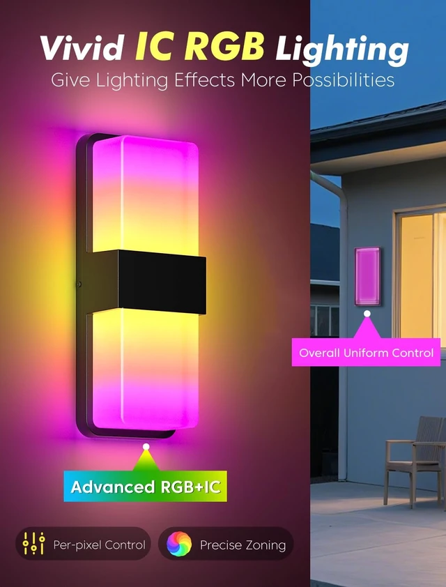 Alt view image 6 of 7 - FILIYANO RGB LED Outdoor Wall Lights, Smart WiFi, IP65 Waterproof, 2 Pack