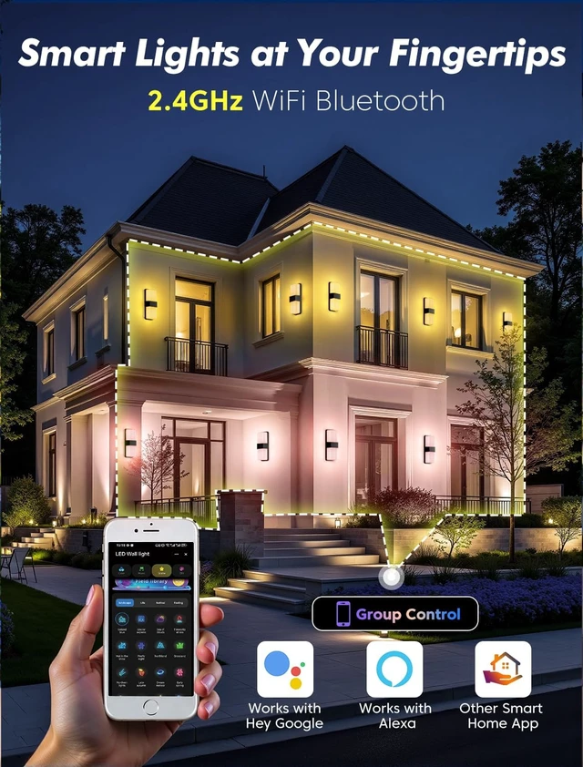 Alt view image 7 of 7 - FILIYANO RGB LED Outdoor Wall Lights, Smart WiFi, IP65 Waterproof, 2 Pack