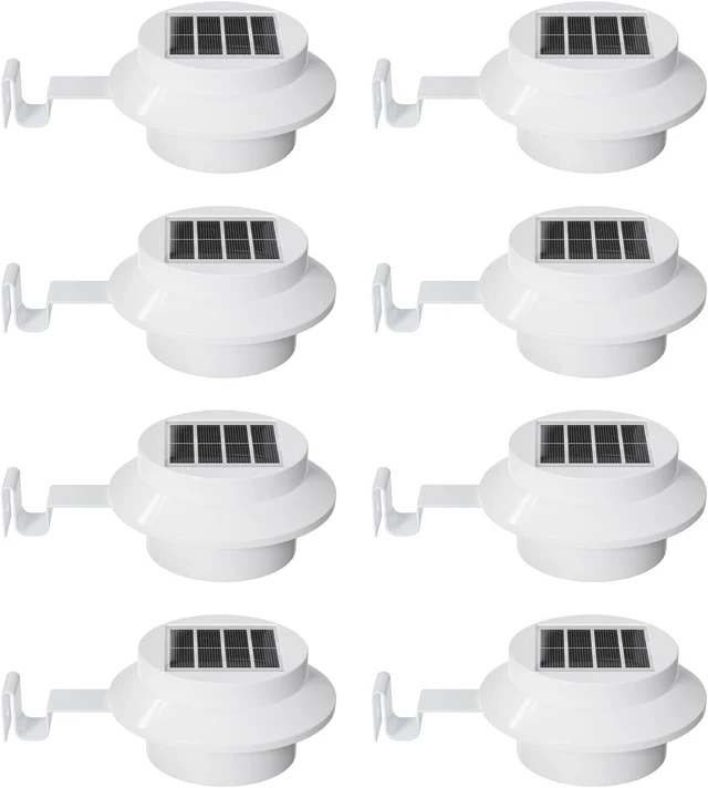 Main image of FALOVE 8 Pack Cool White Bright Solar Powered Gutter Mounted Lights Outdoor