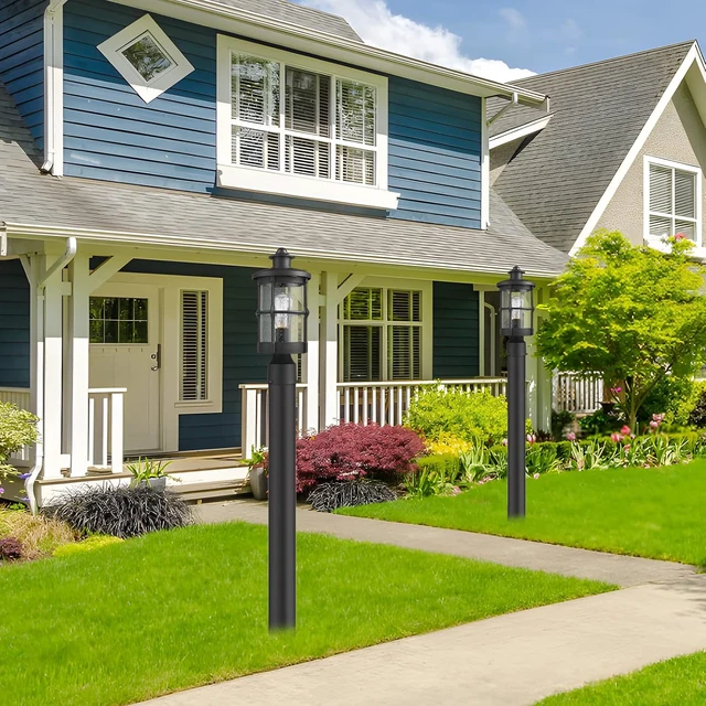Alt view image 6 of 7 - Outdoor Post Lights, Exterior Post Sconce, Outdoor Lamp, Pathway Post Lighting Fixture, Patio Pillar Light in Black Finish with Seeded Glass
