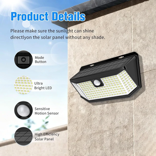 Alt view image 7 of 7 - Aootek Solar Outdoor Motion Sensor Lights, Waterproof 2500 Lumens, 2 Packs
