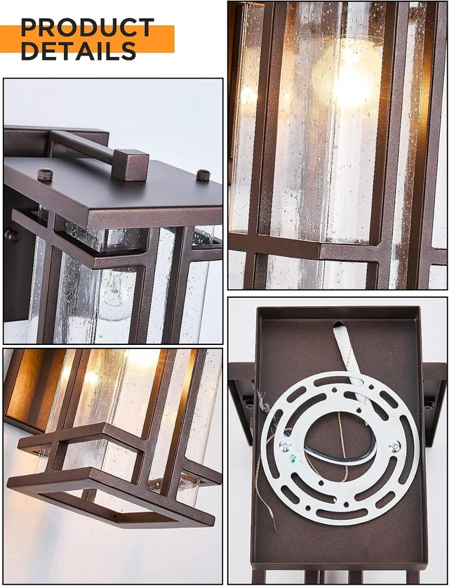 Alt view image 2 of 7 - Retro Outdoor Wall Light Oil Rubbed Bronze Outside Wall Lamp with Seeded Glass Shade 10"H Exterior Light Fixtures Wall Mount IP65 Waterproof Outdoor Porch House Lighting Exterior Wall Sconces E26