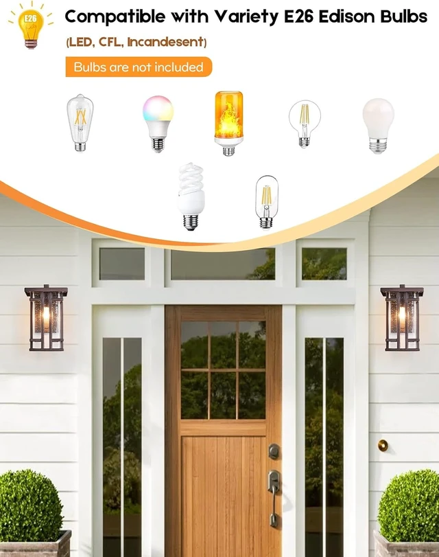 Alt view image 5 of 7 - Retro Outdoor Wall Light Oil Rubbed Bronze Outside Wall Lamp with Seeded Glass Shade 10"H Exterior Light Fixtures Wall Mount IP65 Waterproof Outdoor Porch House Lighting Exterior Wall Sconces E26