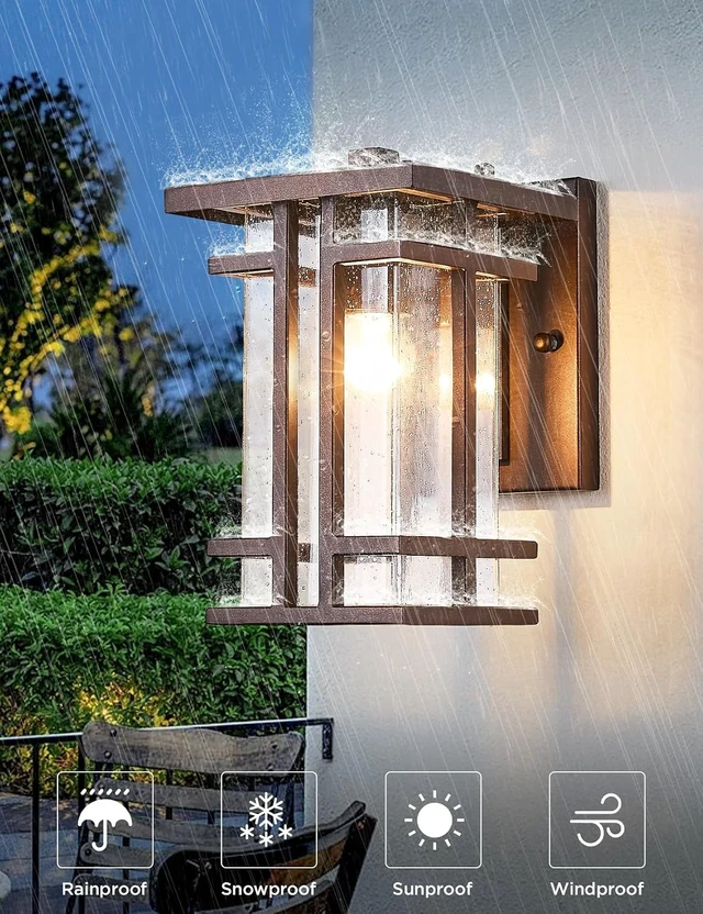 Alt view image 4 of 7 - Retro Outdoor Wall Light Oil Rubbed Bronze Outside Wall Lamp with Seeded Glass Shade 10"H Exterior Light Fixtures Wall Mount IP65 Waterproof Outdoor Porch House Lighting Exterior Wall Sconces E26