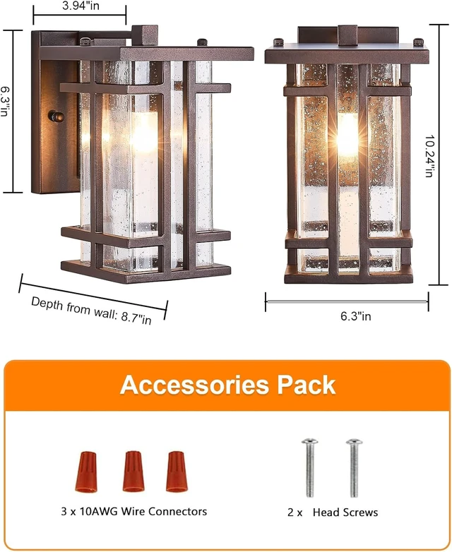 Alt view image 6 of 7 - Retro Outdoor Wall Light Oil Rubbed Bronze Outside Wall Lamp with Seeded Glass Shade 10"H Exterior Light Fixtures Wall Mount IP65 Waterproof Outdoor Porch House Lighting Exterior Wall Sconces E26