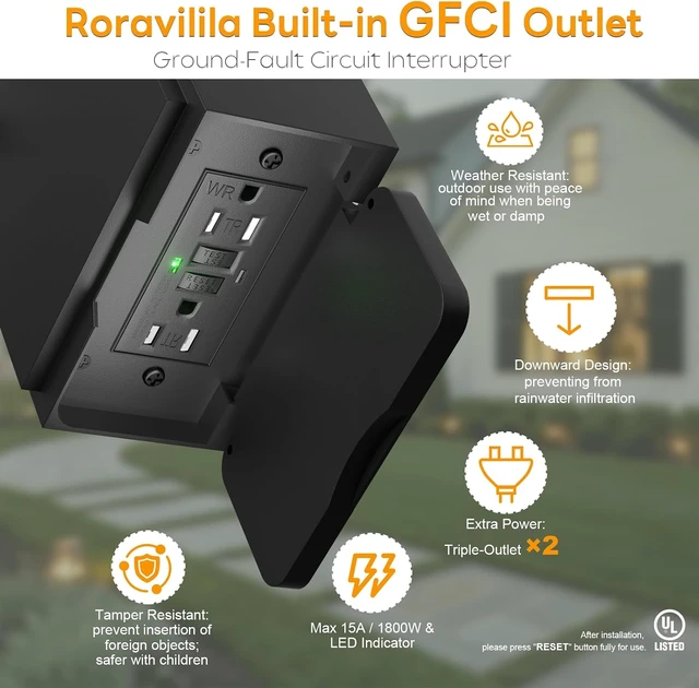 Alt view image 2 of 7 - Outdoor Wall Light Dusk to Dawn GFCI Outlet 17 Large