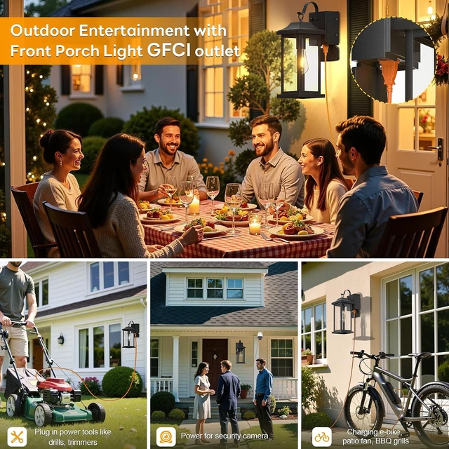 Alt view image 4 of 7 - Outdoor Wall Light Dusk to Dawn GFCI Outlet 17 Large