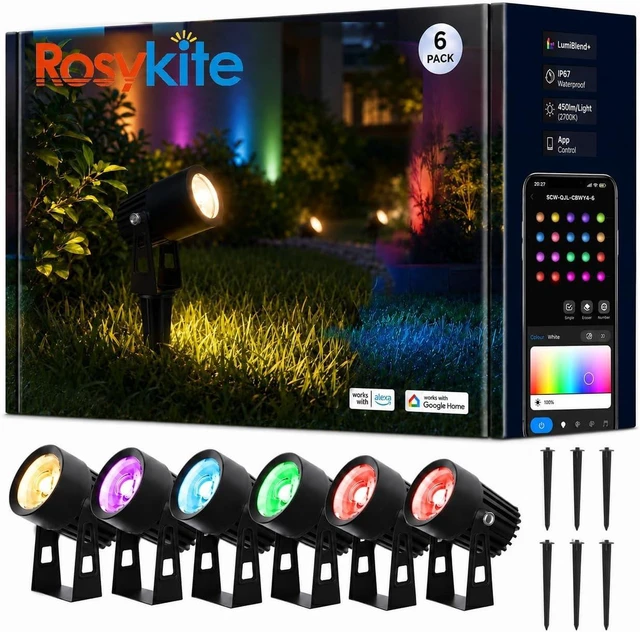 Main image of rosykite Low Voltage Landscape Lighting, Smart Outdoor Spot Lights 6 Pack