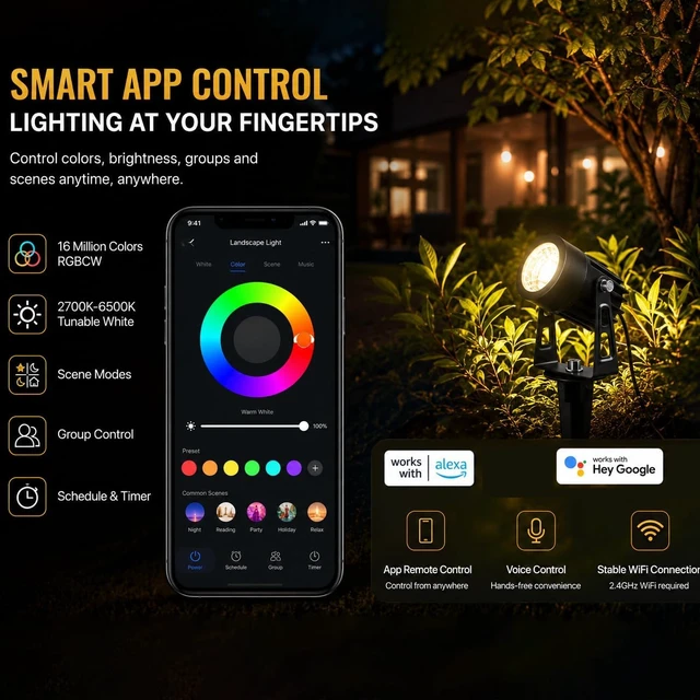 Alt view image 4 of 7 - rosykite Low Voltage Landscape Lighting, Smart Outdoor Spot Lights 6 Pack