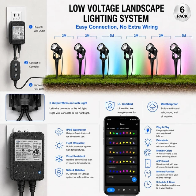 Alt view image 6 of 7 - rosykite Low Voltage Landscape Lighting, Smart Outdoor Spot Lights 6 Pack