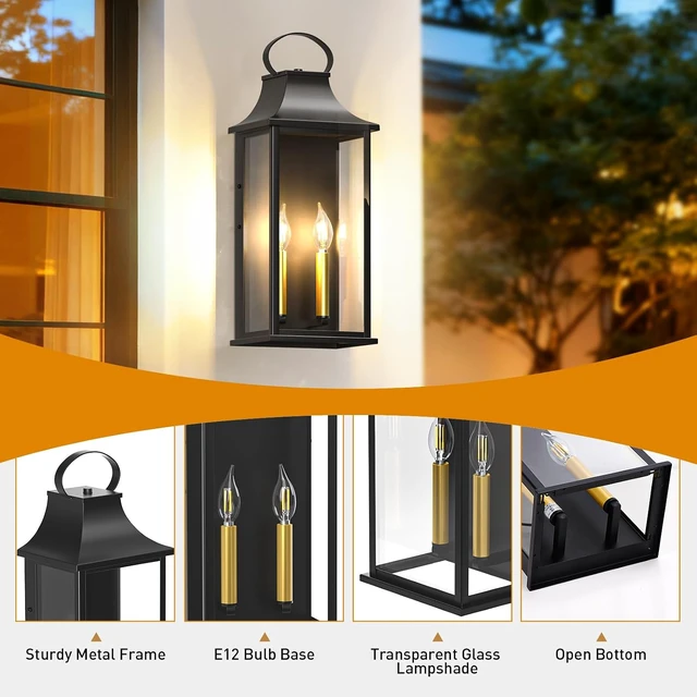 Alt view image 4 of 7 - 21" Large Outdoor Wall Lights, 2-Light Exterior Lighting Fixtures, 2 Packs