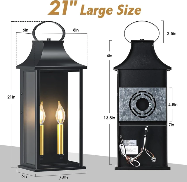 Alt view image 2 of 7 - 21" Large Outdoor Wall Lights, 2-Light Exterior Lighting Fixtures, 2 Packs
