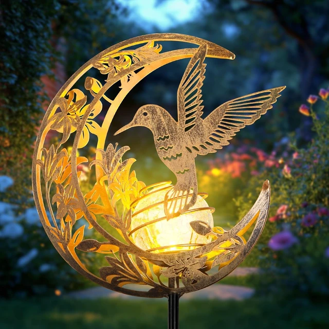 Main image of Solar Hummingbird Garden Gifts for mom/Grandma/Women,Lights Outdoor Decor - Moon & Bird SolaGardenLights Waterproof, Auto On/Off Pathway Lighting for Yard/Lawn/Patio,Thanksgiving Day