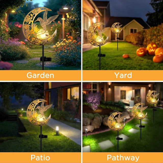 Alt view image 4 of 7 - Solar Hummingbird Garden Gifts for mom/Grandma/Women,Lights Outdoor Decor - Moon & Bird SolaGardenLights Waterproof, Auto On/Off Pathway Lighting for Yard/Lawn/Patio,Thanksgiving Day