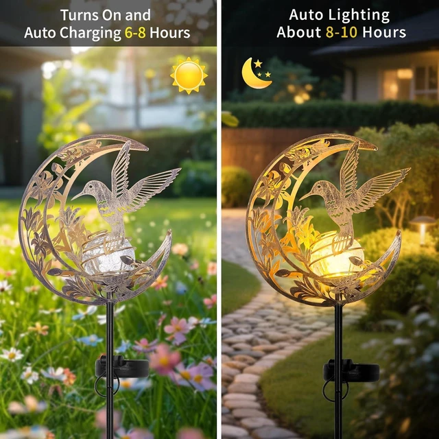 Alt view image 5 of 7 - Solar Hummingbird Garden Gifts for mom/Grandma/Women,Lights Outdoor Decor - Moon & Bird SolaGardenLights Waterproof, Auto On/Off Pathway Lighting for Yard/Lawn/Patio,Thanksgiving Day