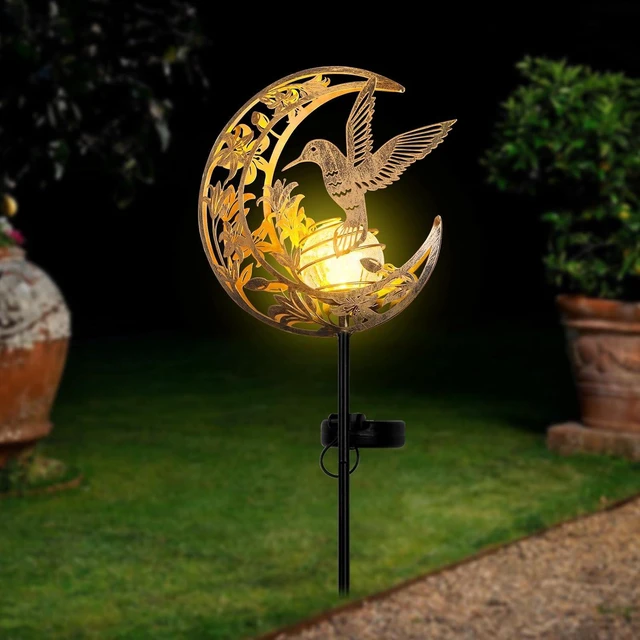 Alt view image 6 of 7 - Solar Hummingbird Garden Gifts for mom/Grandma/Women,Lights Outdoor Decor - Moon & Bird SolaGardenLights Waterproof, Auto On/Off Pathway Lighting for Yard/Lawn/Patio,Thanksgiving Day
