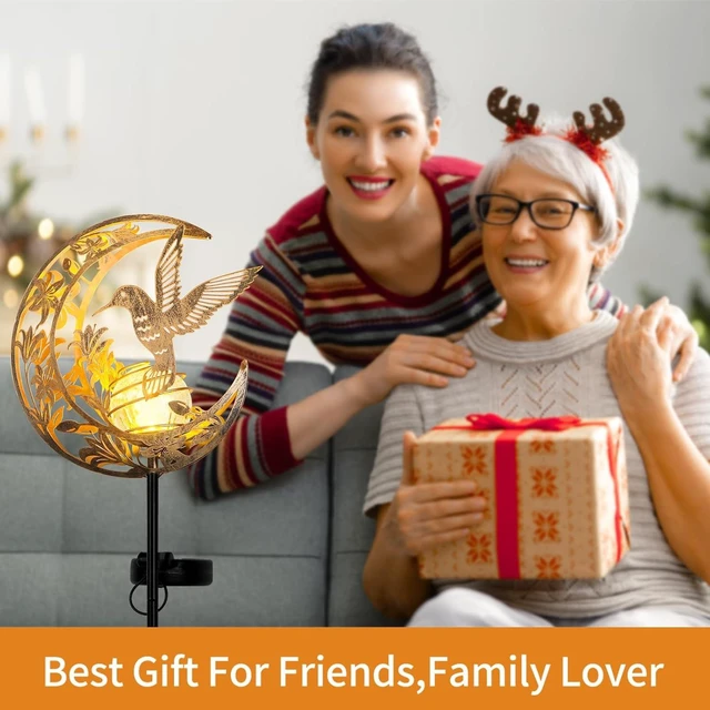 Alt view image 7 of 7 - Solar Hummingbird Garden Gifts for mom/Grandma/Women,Lights Outdoor Decor - Moon & Bird SolaGardenLights Waterproof, Auto On/Off Pathway Lighting for Yard/Lawn/Patio,Thanksgiving Day
