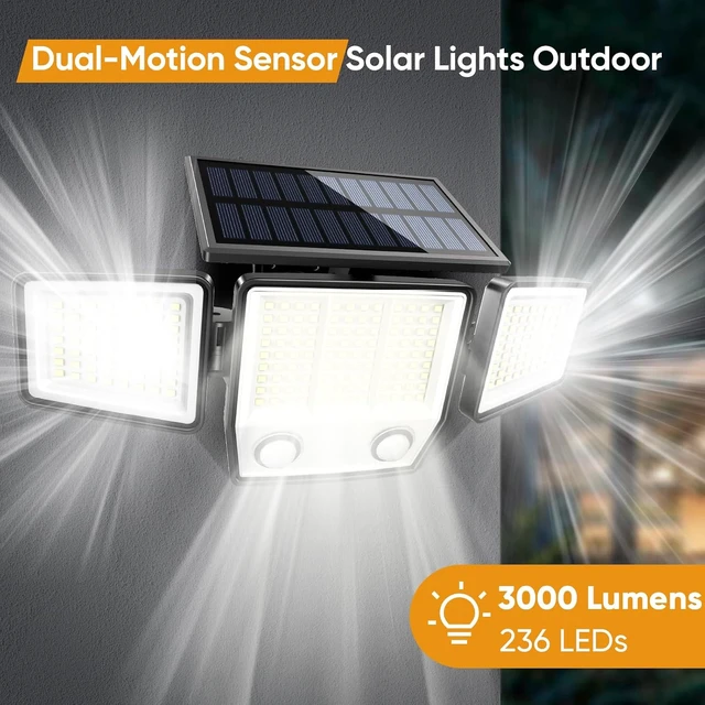 Alt view image 2 of 7 - MDCMDCM Solar Motion Sensor Outdoor Lights Waterproof - 3000LM 3 Modes Security Lights Outdoor 270° Illumination IP65 LED Solar Flood Wall Light for Garden Yard Patio Pathway
