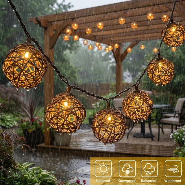 Alt view image 4 of 7 - Vigdur Patio String Lights, 10FT Rattan Lantern String Lights Plug in