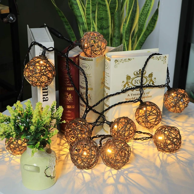 Alt view image 7 of 7 - Vigdur Patio String Lights, 10FT Rattan Lantern String Lights Plug in