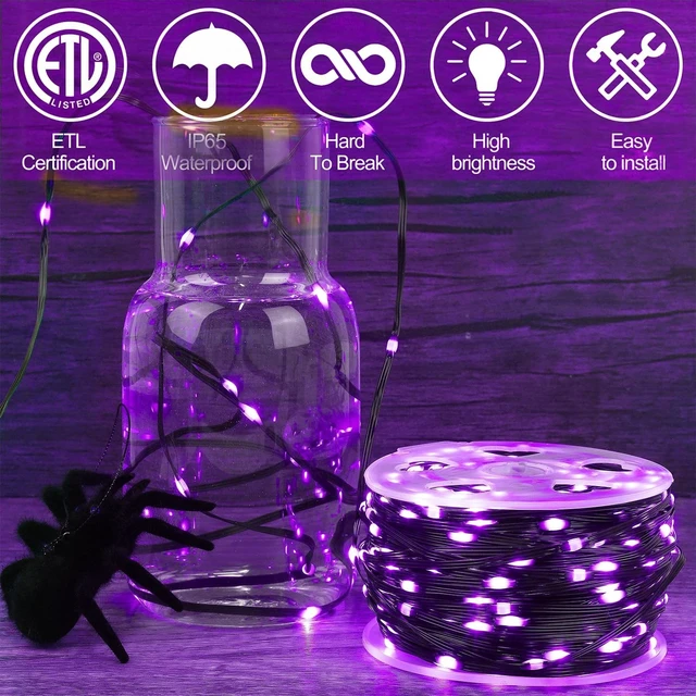 Alt view image 3 of 7 - WATERGLIDE Extra Long 328 FT Halloween Lights, 1000 LED Outdoor Fairy String Light, Green PVC Copper Wire Christmas Lights, Plug in 8 Modes & Waterproof for Tree Party Home Yard Decor, Purple