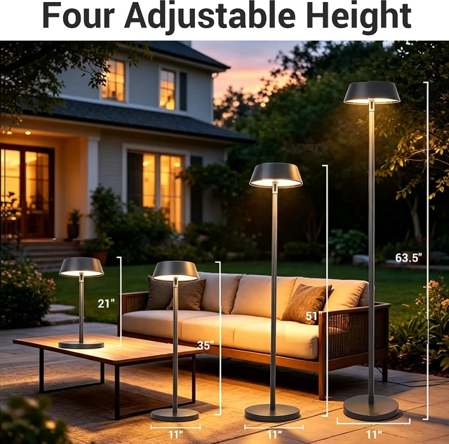 Alt view image 2 of 7 - Solar Floor Lamp Outdoor, Waterproof Rechargeable Cordless Light for Patio