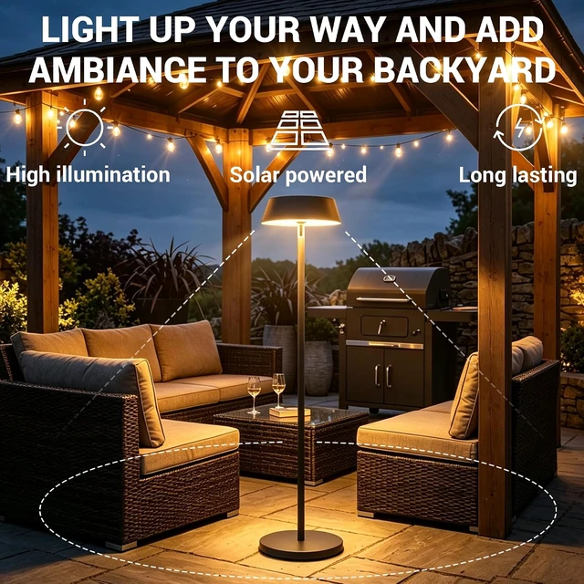 Alt view image 5 of 7 - Solar Floor Lamp Outdoor, Waterproof Rechargeable Cordless Light for Patio