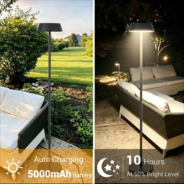 Alt view image 7 of 7 - Solar Floor Lamp Outdoor, Waterproof Rechargeable Cordless Light for Patio