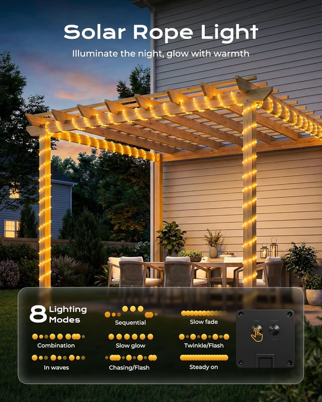 Alt view image 4 of 7 - Brightown 2 Pack Total 78FT 200LED Warm White Solar Rope Lights Waterproof