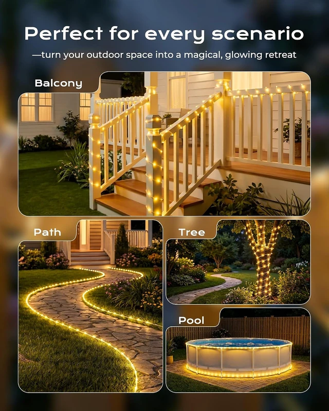 Alt view image 7 of 7 - Brightown 2 Pack Total 78FT 200LED Warm White Solar Rope Lights Waterproof