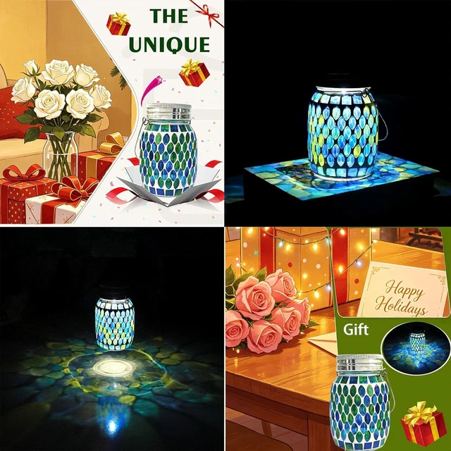 Alt view image 2 of 7 - Solar Mosaic Glass Solar Hanging Lantern, Waterproof Outdoor Garden Light