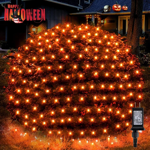 Main image of BlcTec Halloween Lights 200 LED 8.4ft x 5.2ft Orange Net Lights with 8 Modes, UL Certified, Timer, Connectable, Waterproof, Dark Green Wire for Trees, Bushes, Shrub, Lawn Halloween Decorations Outdoor