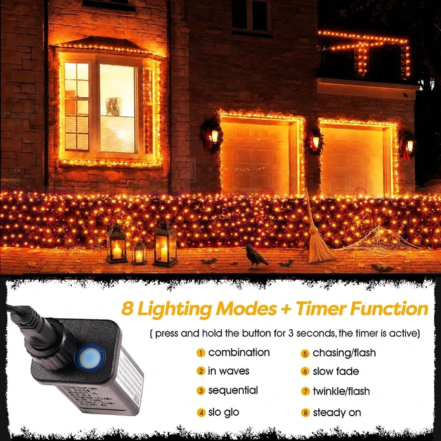 Alt view image 2 of 7 - BlcTec Halloween Lights 200 LED 8.4ft x 5.2ft Orange Net Lights with 8 Modes, UL Certified, Timer, Connectable, Waterproof, Dark Green Wire for Trees, Bushes, Shrub, Lawn Halloween Decorations Outdoor