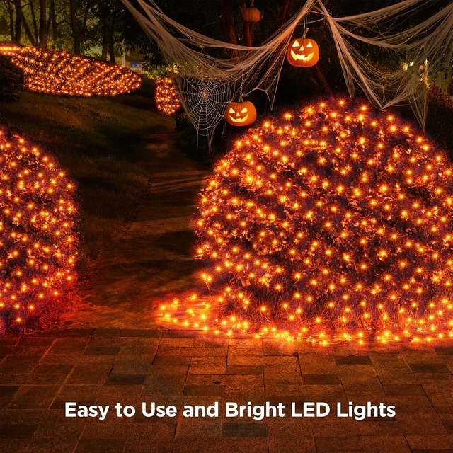 Alt view image 5 of 7 - BlcTec Halloween Lights 200 LED 8.4ft x 5.2ft Orange Net Lights with 8 Modes, UL Certified, Timer, Connectable, Waterproof, Dark Green Wire for Trees, Bushes, Shrub, Lawn Halloween Decorations Outdoor