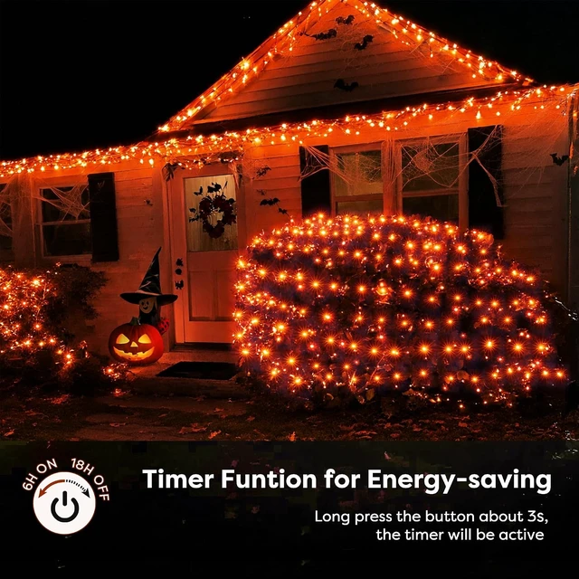 Alt view image 3 of 7 - BlcTec Halloween Lights 200 LED 8.4ft x 5.2ft Orange Net Lights with 8 Modes, UL Certified, Timer, Connectable, Waterproof, Dark Green Wire for Trees, Bushes, Shrub, Lawn Halloween Decorations Outdoor