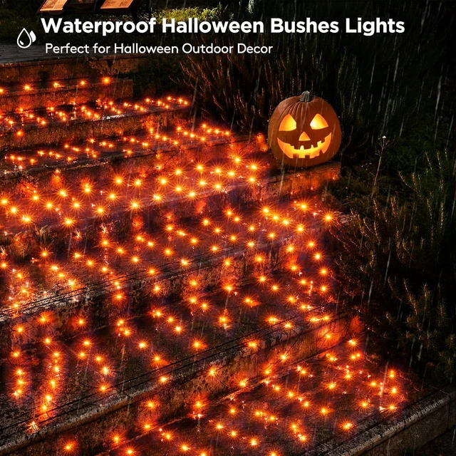 Alt view image 4 of 7 - BlcTec Halloween Lights 200 LED 8.4ft x 5.2ft Orange Net Lights with 8 Modes, UL Certified, Timer, Connectable, Waterproof, Dark Green Wire for Trees, Bushes, Shrub, Lawn Halloween Decorations Outdoor