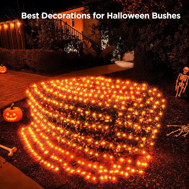 Alt view image 7 of 7 - BlcTec Halloween Lights 200 LED 8.4ft x 5.2ft Orange Net Lights with 8 Modes, UL Certified, Timer, Connectable, Waterproof, Dark Green Wire for Trees, Bushes, Shrub, Lawn Halloween Decorations Outdoor