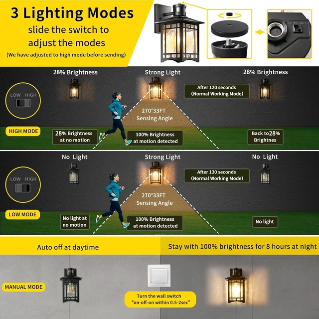 Alt view image 3 of 7 - Motion Sensor Outdoor Lights, Dusk to Dawn Light Fixture, Black Wall Sconce Lighting, Front Porch Light, Exterior Lights for House Patio, Outside Door Wall Mount Anti-Rust Lantern