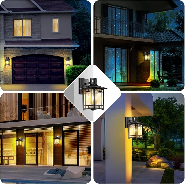 Alt view image 7 of 7 - Motion Sensor Outdoor Lights, Dusk to Dawn Light Fixture, Black Wall Sconce Lighting, Front Porch Light, Exterior Lights for House Patio, Outside Door Wall Mount Anti-Rust Lantern